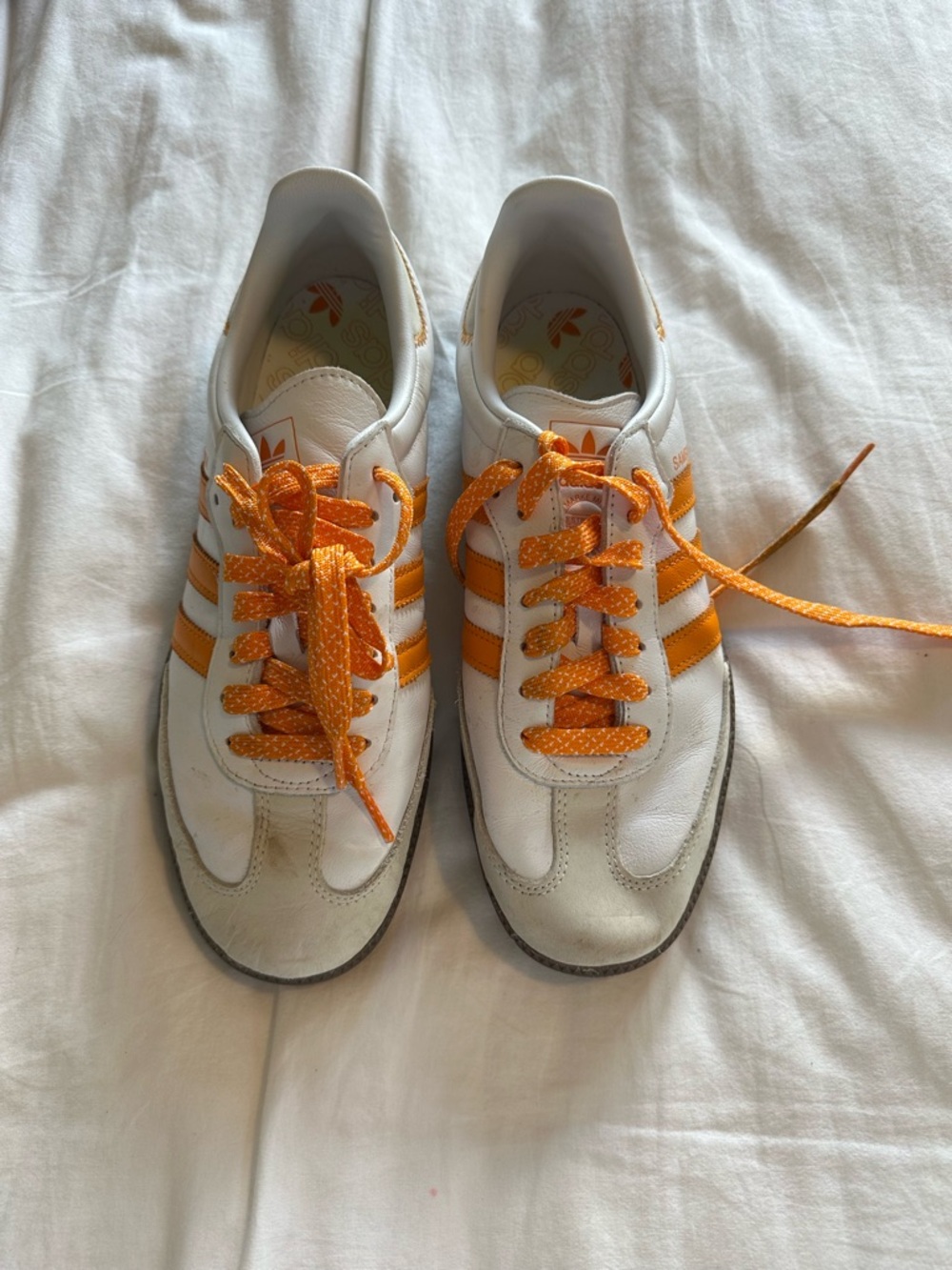 adidas Sambas - White Leather Sneakers with Orange Accents